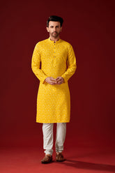 Ensemble pyjama Kurta en coton spécial Haldi moutarde pour homme